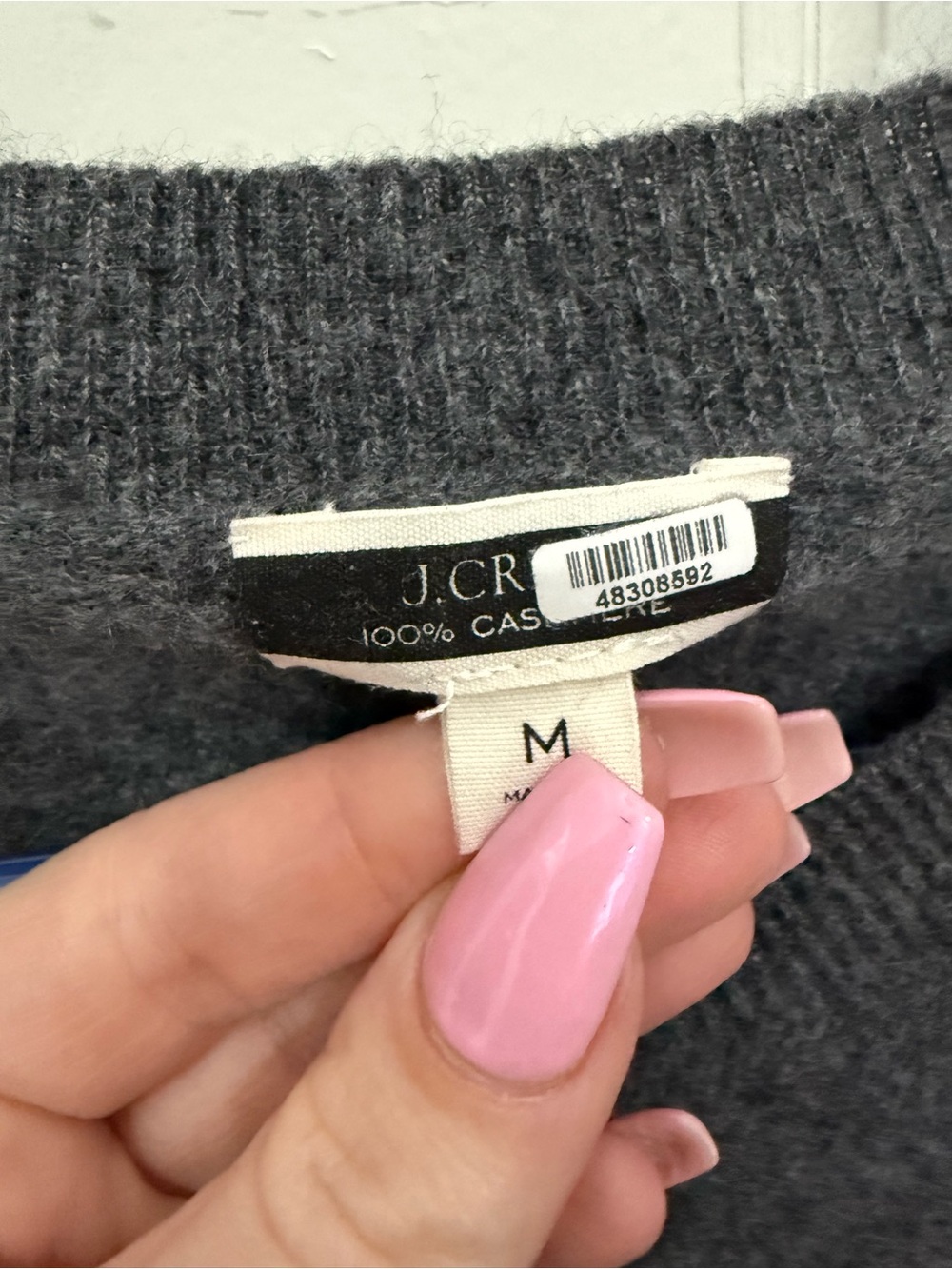 J.Crew 100% Cashmere Love Sweater Gray Pink Graphic Crew Neck Medium Women’s - Picture 4 of 4
